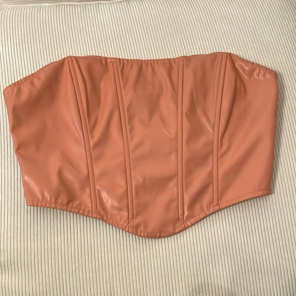 Cotton Candy LA Peach Faux Leather Strapless Corset Top - Picture 1 of 5